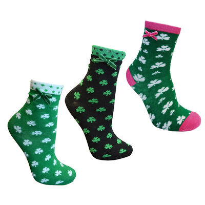 Set of 3 Ladies Irish Designed Socks With Various Shamrock & Ribbon Design